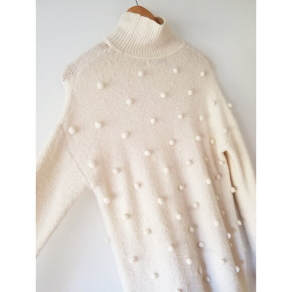 Madewell Snow Globe Bobble Turtleneck Sweater Wool Alpaca Blend Ivory Cream S - Picture 7 of 13